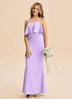 Azazie Galene Junior Havfrue Stræk satin Gulv-længde Junior brudepige Kjole image4