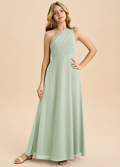 Azazie Phaedra Junior Dusty Sage A-Line Pleated Chiffon Dress image3