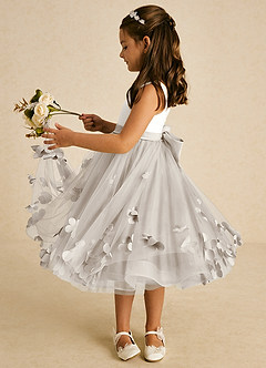 Azazie Sprout Flower Girl Dresses Frost A-Line Bow Tulle Dress image4