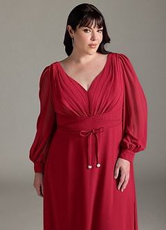 Azazie Sage Final Sale Cabernet A-Line Long Sleeve Chiffon Dress image10