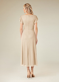 Azazie Vera Mother of the Bride Dresses Champagne A-Line V-Neck Pleated Mesh Dress image4