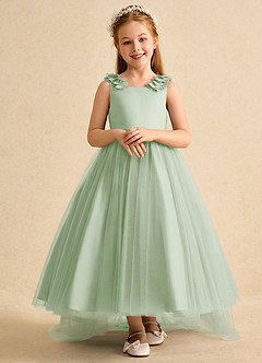 Azazie Lorita Flower Girl Dresses Dusty Sage A-Line Beaded Tulle Dress image6