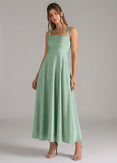 Azazie Shaude Bridesmaid Dresses Agave A-Line Pleated Stretch Satin Dress image4
