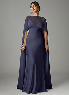 Azazie Stefania Robes de demoiselle d'honneur Robe Trapèze en Satin extensible Bleu Orageux image1
