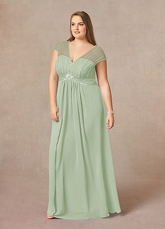 Azazie Star Kleider für die Brautmutter A-Linie V-Hals Pailletten Chiffon Kleid Staubiger Salbeigrün image8