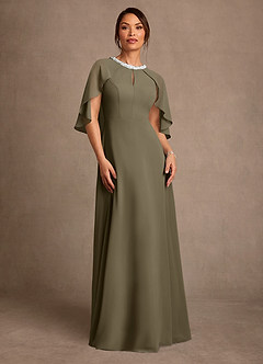 Azazie Winnifred Vestidos para mãe da noiva Vestido Salgueiro Verde de Chiffon de Linha A com Frisado image1