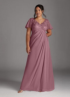 Azazie Holga Mother of the Bride Dresses Vintage Mauve A-Line V-Neck Lace Chiffon Dress image9