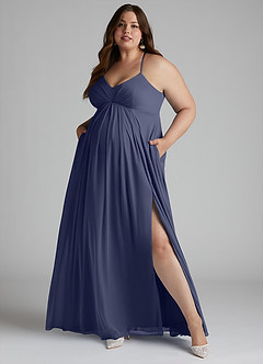 Azazie Annabelle Maternity Bridesmaid Dresses A-Line V-Neck Pleated Mesh Floor-Length Dress image9