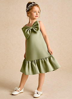Azazie Kiwi Flower Girl Dresses Moss Green A-Line Spaghetti Strap Matte Satin Dress image5