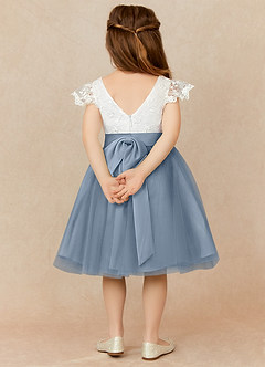 Azazie Vetty Flower Girl Dresses Ivory Dusty Blue A-Line Lace Tulle Dress image2