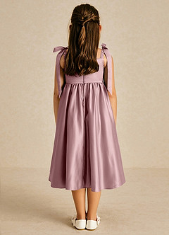 Azazie Chelsie vestidos de niña de las flores Vestido de Rosa Polvorienta de Satin Mate de Corte En A con Lazo image2