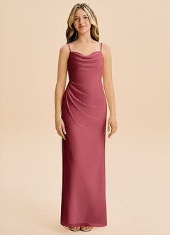 Azazie Mai Junior Merlot Sheath Pleated Chiffon Dress image3