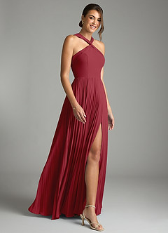 Azazie Afra Abiti da Damigella Abito A-Line in Chiffon Plissettato Melograno image3