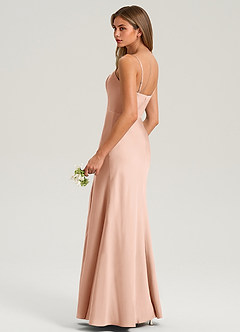 Azazie Lidia Bridesmaid Dresses Rose Gold Mermaid Side Slit Stretch Satin Dress image6