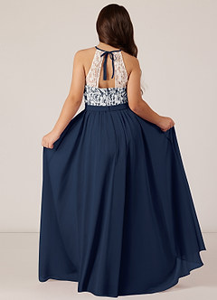 Azazie Fahari Junior A-Linie Spitze Chiffon Kleid Dunkelmarine image1