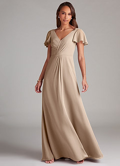 Azazie Soren Bridesmaid Dresses Taupe A-Line Ruched Chiffon Dress image3