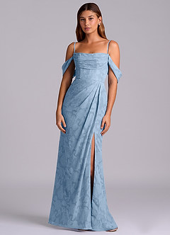 Azazie Johana Bridesmaid Dresses Powder Blue Mermaid Off the Shoulder Floral Burnout Convertible Dress image6