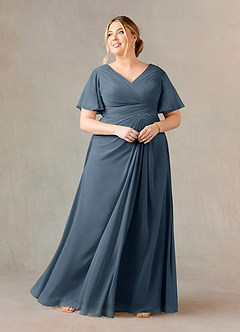 Azazie Morning Glory Mother of the Bride Dresses Neptune A-Line V-Neck Ruched Chiffon Dress image5