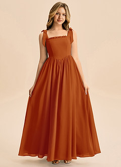 Azazie Delia Junior Abito A-Line in Chiffon Fiocco Paprika image3