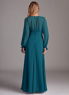 Azazie Matilda Final Sale Ink Blue A-Line Long Sleeve Chiffon Dress image5
