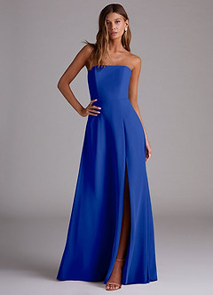 Azazie Wren Bridesmaid Dresses Royal Blue A-Line Side Slit Chiffon Convertible Dress image3