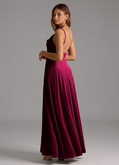 Azazie Sarella Bridesmaid Dresses Cabernet A-Line Pleated Velvet Dress image3