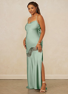 Christian Siriano Bridal for Azazie 1012 Bridesmaid Dresses Agave Sheath Lace Stretch Satin Dress image12