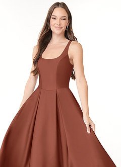 Azazie Neve Bridesmaid Dresses Clay Ball-Gown with Pockets Stretch Satin Dress image5