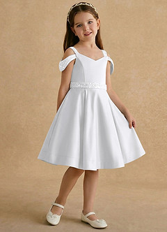 Azazie Judi Flower Girl Dresses White A-Line Matte Satin Dress image4