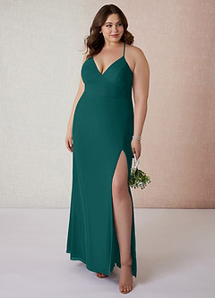 Azazie Becca Bridesmaid Dresses Peacock Sheath V-Neck Chiffon Dress image7