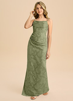 Azazie Mai Junior Etui Plissee Blumen-Burnout Kleid Pistazie image6