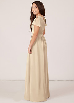 Azazie Peony Junior Robe Trapèze en Mousseline de soie Plissée Champagne image5