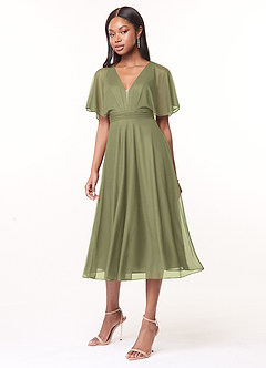 Azazie Tinsley Bridesmaid Dresses Pistachio A-Line Pleated Mesh Dress image3