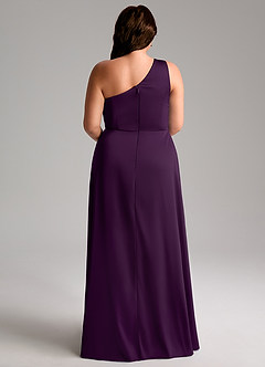 Azazie Brooke Bridesmaid Dresses Grape A-Line One Shoulder Stretch Satin Dress image9