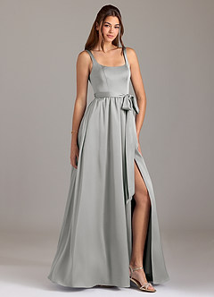 Azazie Elliott Brautjungfernkleider A-Linie mit Taschen Stretch-Satin Kleid Silber image1
