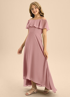 Azazie Maggie Junior Dusty Rose A-Line Off the Shoulder Chiffon Dress image4