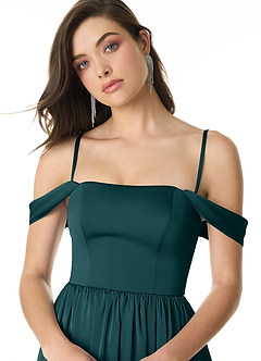 Azazie Morana Brautjungfernkleider Wandelbar A-Linie Schulterfrei Stretch-Satin Kleid Kiefer image6