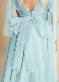 Azazie Dori Robe Demoiselle D'honneur Fillette Robe Trapèze en Tulle Rayé Verre De Mer image7
