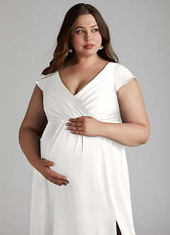 Azazie Allessia Maternity Bridesmaid Dresses A-Line Pleated Stretch Satin Floor-Length Dress image13