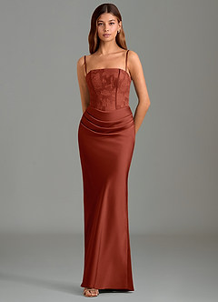 Azazie Emilia Robes de demoiselle d'honneur Robe Sirène en Satin extensible Sans bretelles Terracotta image4