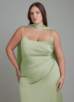 Azazie Calandra Robes de demoiselle d'honneur Robe Fourreau en Satin extensible Plissé Vert Sauge image8