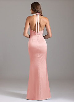 Azazie Valerie Bridesmaid Dresses Powder Pink Mermaid Pleated Stretch Satin Dress image9