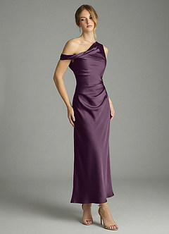 Azazie Emerson Brautjungfernkleider Meerjungfrau-Linie Schulterfrei Stretch-Satin Kleid Pflaume image3
