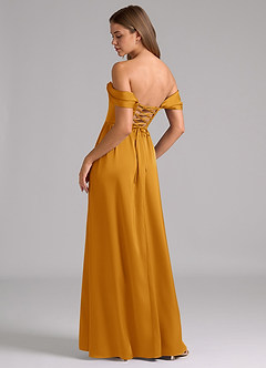 Azazie Hattie Bridesmaid Dresses Butterscotch A-Line Corset Stretch Satin Dress image2
