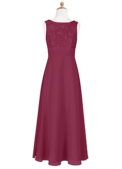 Azazie Snow Junior Mulberry A-Line Lace Chiffon Dress image7