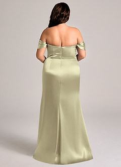Azazie Saige Bridesmaid Dresses Moss Green Sheath Off the Shoulder Metallic Satin Convertible Dress image10