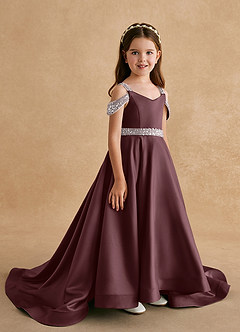 Azazie Jodi Flower Girl Dresses Sangria A-Line Matte Satin Dress image3
