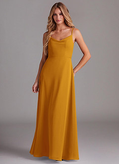 Azazie Daenerys Bridesmaid Dresses Butterscotch A-Line Cowl Chiffon Dress image1
