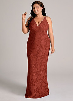 Azazie Tianna Vestidos de damas de honor Vestido de Terracota de Devorado Floral de Corte Recto con Encaje image10