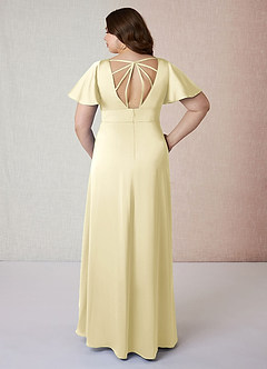 Azazie Lani Brudtärnklänningar Klä av A-Linje i Stretch Satin Volangärm Citronsorbet image8